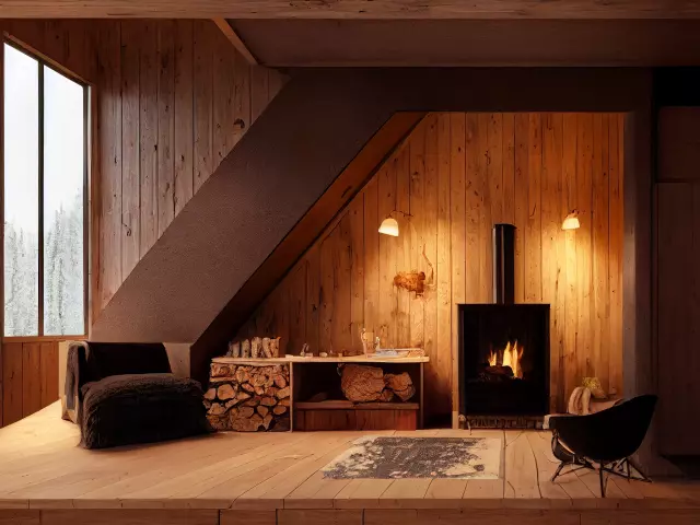 rustic wooden mountain cabin interior