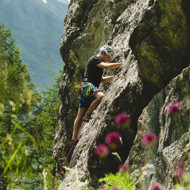 Grimpe sur voie rocheuse au Monal, spot d'escalade spectaculaire à Sainte-Foy-Tarentaise, défi en pleine nature