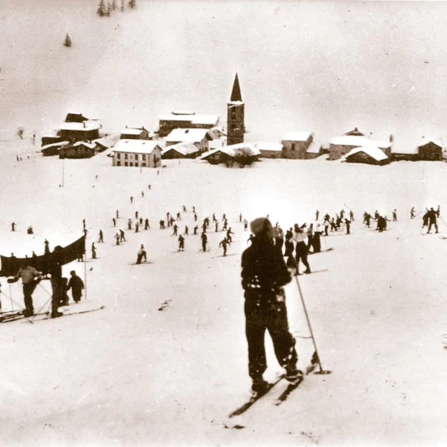 Val d'Isère, vecchia foto, i primi sciatori