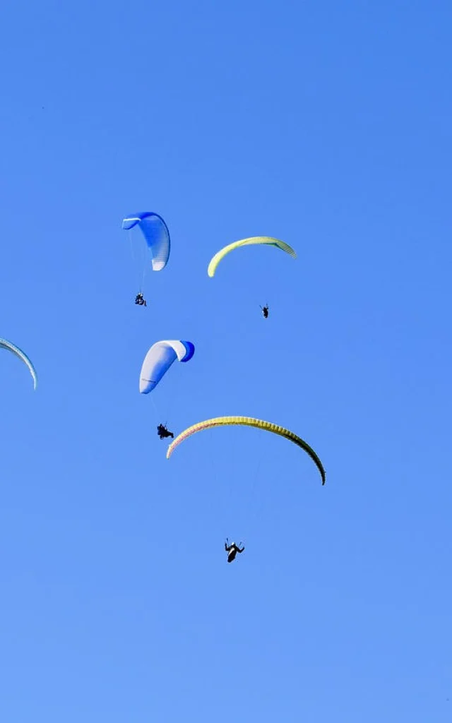 Group of paragliders in the sky