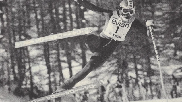 Vecchia foto di sciatore in Val d'Isère